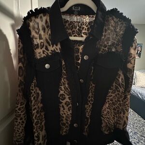 Dressy casual jacket sheer leopard panels